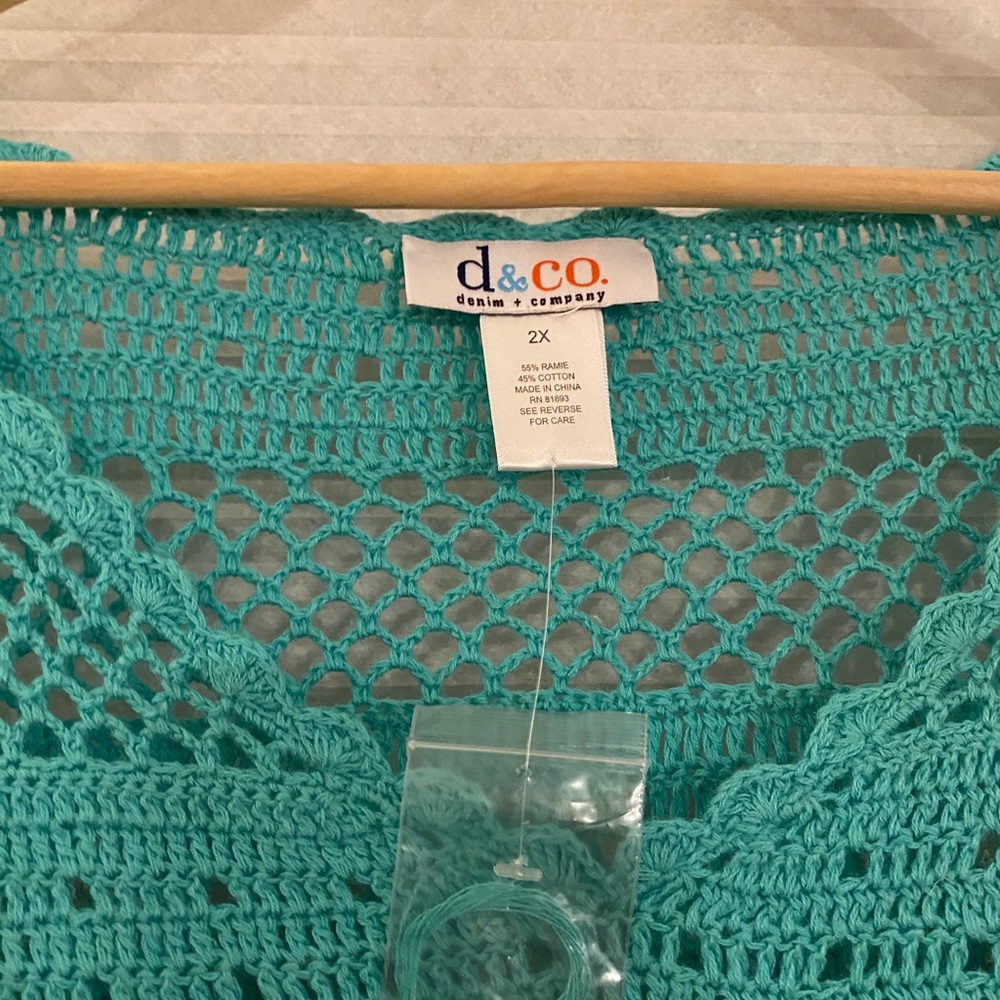 NWT Teal crocheted 3/4 sleeve tunic - Picture 3 of 3